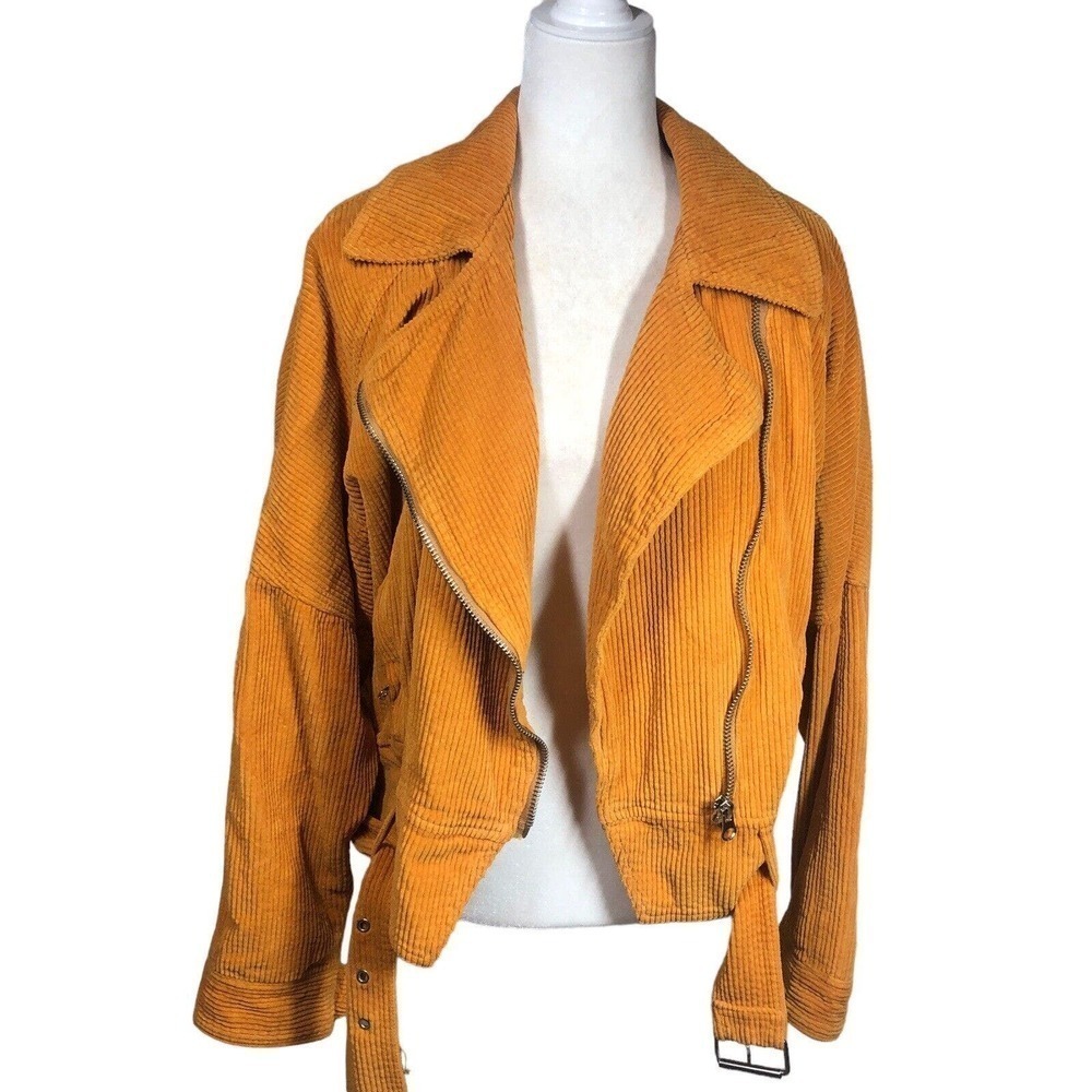 Free People Jacket Womens M Orange Slouchy Dolman Moto Corduroy Lagenlook Y2K - Picture 6 of 13
